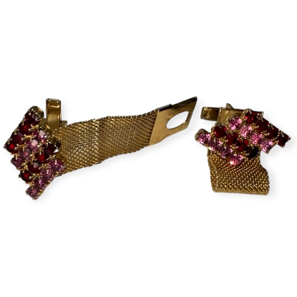 Vintage Wrap Around Pink Rhinestone Cufflinks - Picture 6 of 11